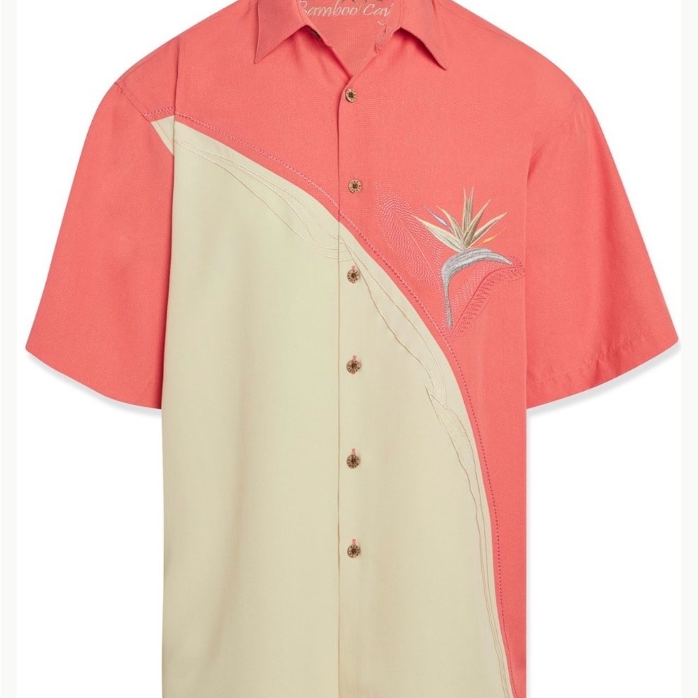 🌺 Men's Bamboo Cay Embroidered Bird of Paradise Camp Shirt Size Medium 🌺